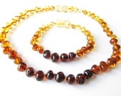 Set Of Baltic Amber Baby Teething Necklace and Bracelet/Anklet Rounded Rainbow Color Beads