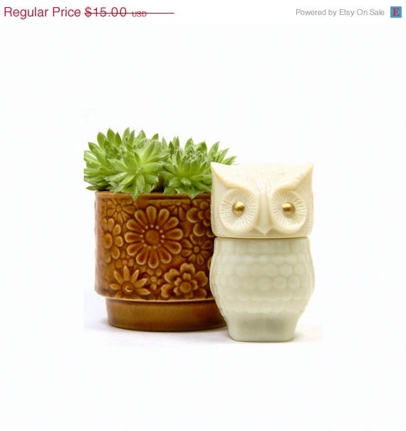 20% OFF SALE Milk Glass Owl, Vintage 1970s Secret Stash Box