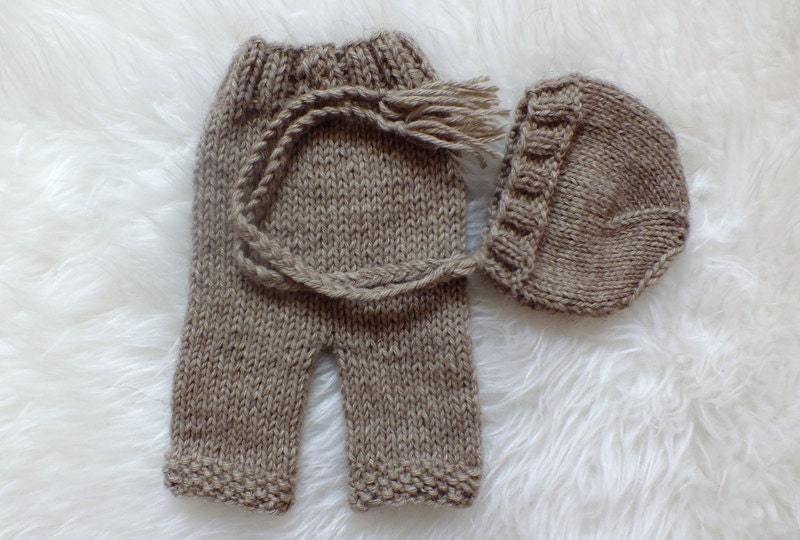 Newborn Set, Newborn Hat, Newborn Pants, Photo Prop, Light Brown