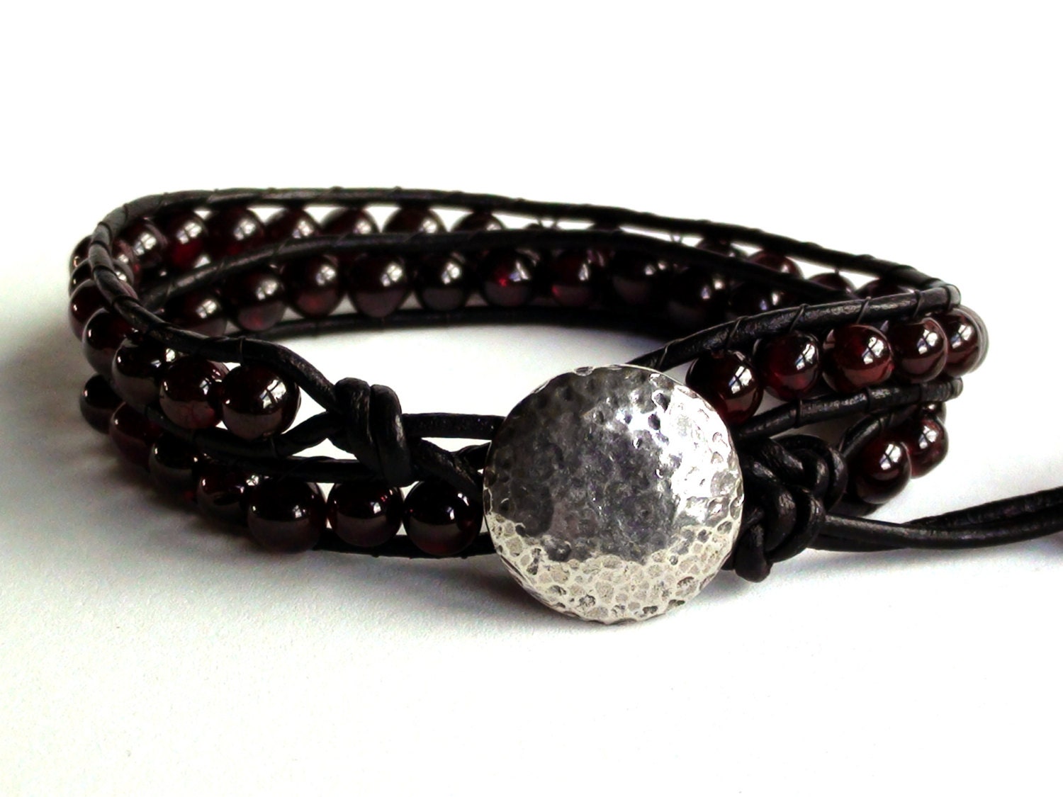 Garnet Leather Wrap Bracelet