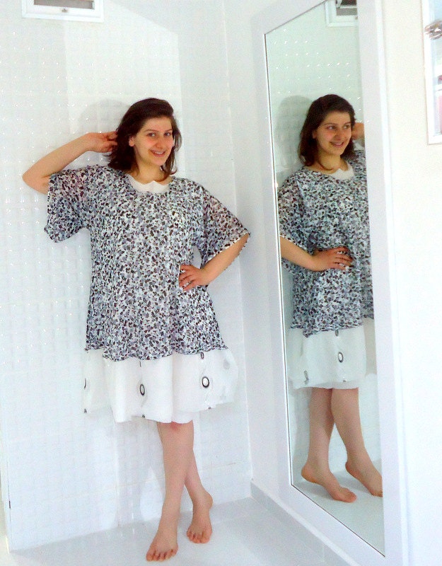 Cotton Double Dress , Women's Plus Size Dress,   Cotton Half Sleeve Dress for Women in Black White .