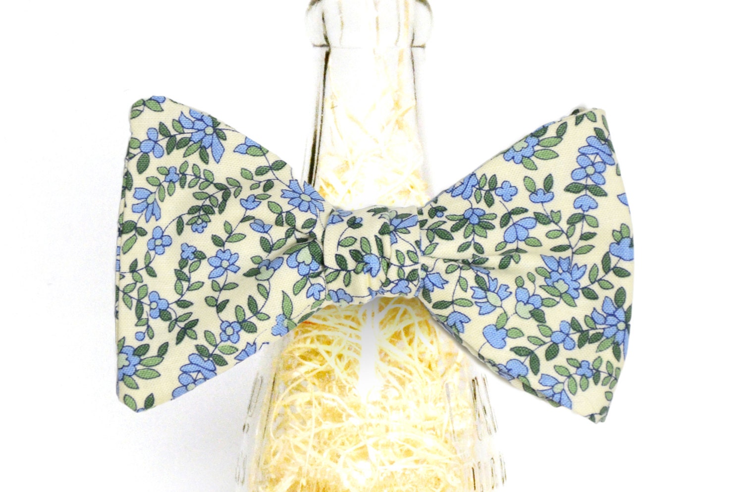 Handmade Blue Floral Calico Self Tie Bow Tie