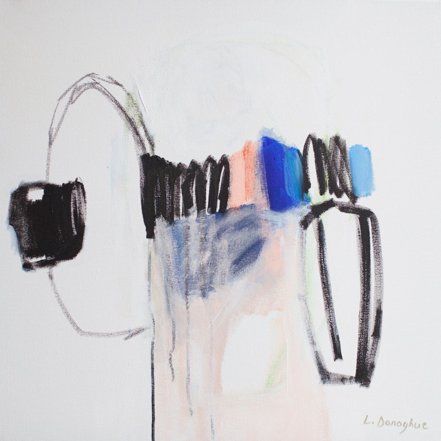 ABSTRACT painting, white and black painting, blue, modern painting, expressionist painting