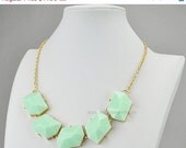 Mint Necklace, Gold Tone Necklace, Blue Resin Necklace, Statement Necklace (Fn0569-Mint)