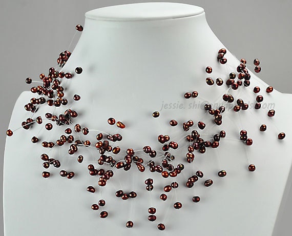 Pearl Necklace,Statement Necklace, Chunky Necklace,Wedding Necklace,Bubble necklace (FN0132-Brown)