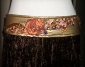 Snakes and Roses Tribal Fusion Belly Dance Hip Belt in Faux Matte Gold Leather with Mosaic Embellishments