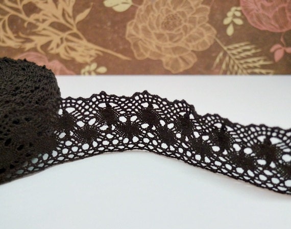 Brown Lace, Cotton Lace, Crochet Trim, Ribbon Lace - 3 yards
