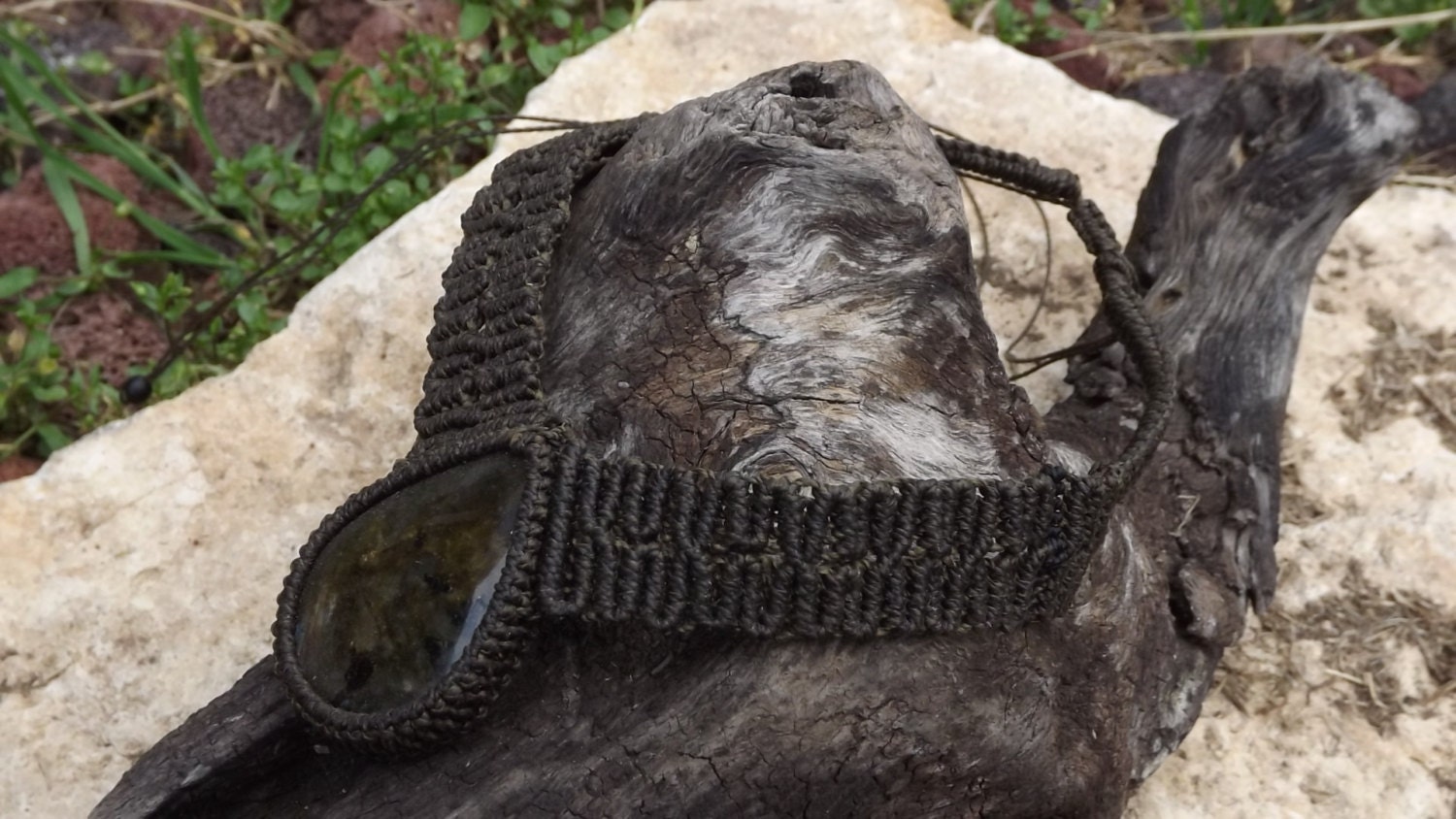 African Labradorite Micro Macrame Necklace- Tribal