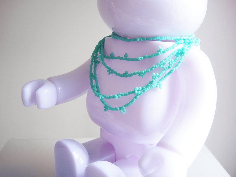 Hippie Wrap Bracelet in Mint Blue, Summer Bohemian Jewelry, Seed Bead Jewelry, Multi Use Jewelry, Gift For Her