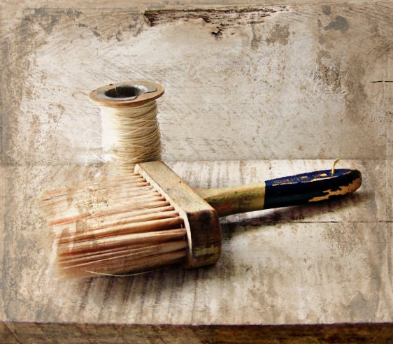 Vintage Wallpaper / Paint Brush Moss Green and Blue
