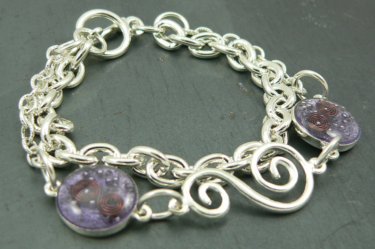 Orgone Energy Charm Bracelet - Silver w/Amethyst Gemstone - Multi Strand Bracelet - Cannes Celebrity Gift - Artisan Jewelry