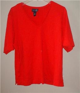 Women's Vintage red Venezia V Neck Cotton Knit Top Shirt Size 22/24