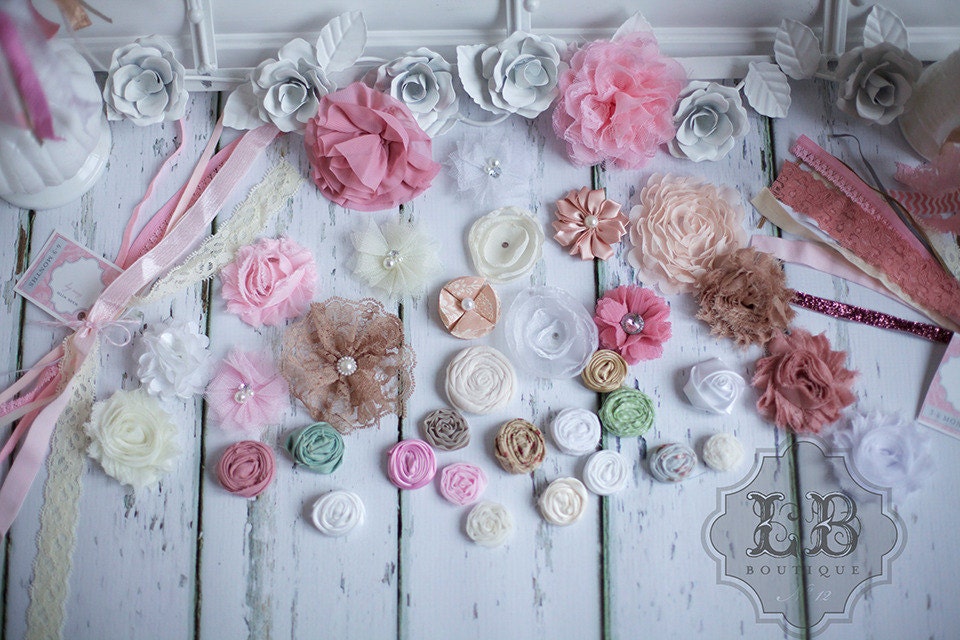 Shabby Chic Headband Kit  - DIY Headbands, Baby Shower or Birthday Party (10 Count) MORE counts at www.lb-boutique.com