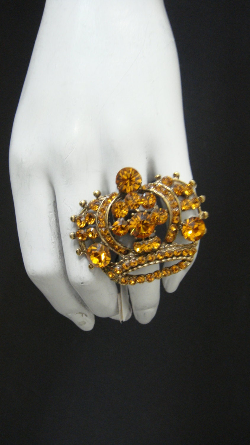 Princess Crown Ring made with Topaz Swarovsky Crystal 24K Gold Plated with adjustable band 4492Ring