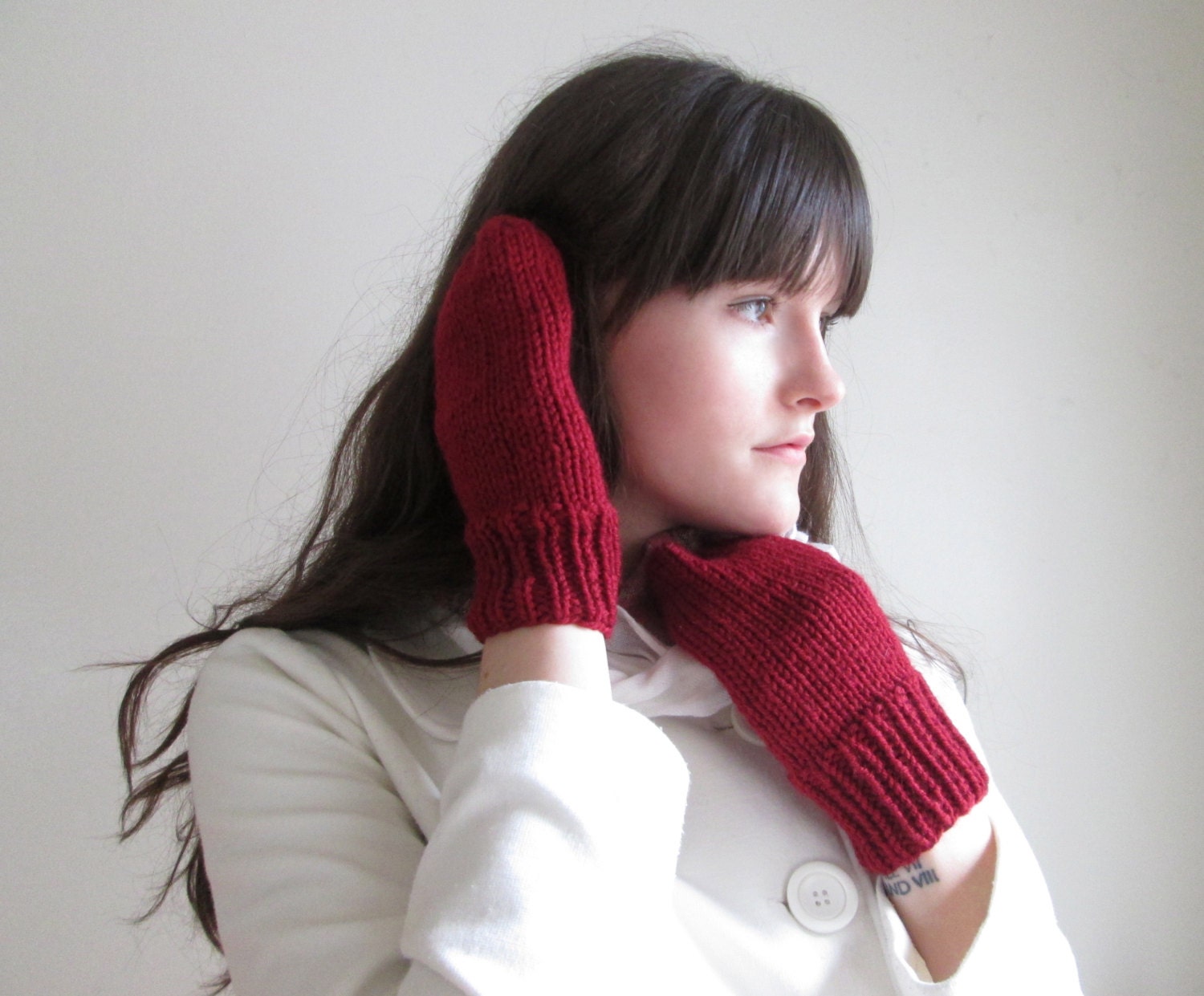 Red Knitted Mittens Cranberry Winter Autumn Gloves Holiday Blood Red, Thick Warm Gloves Mitts - KnittingWonders