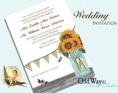 Mason Jar Wedding Invitation with Sunflowers, Wood, Burlap - DIY Printable Custom Invite 5x7 Digital JPEG and PDF Files