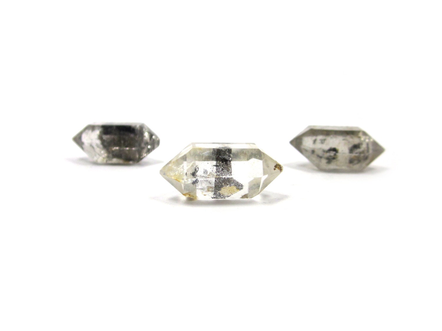 25% off SALE - Tibetan Quartz Herkimer Diamond Style Double Terminated 3 Crystals 17.5mm - 18.5mm (Lot No. 2116) For Jewelry Making, Black