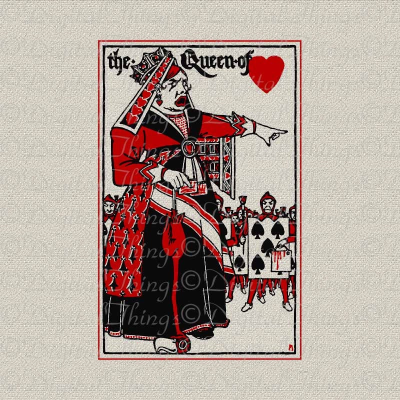 Alice In Wonderland Queen of Hearts Illustration Printable Digital Download for Iron on Transfer Fabric Pillows Tea Towels DT459