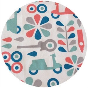 Custom Rod Pocket Curtains-Pair-Birch Fabrics Organic, Mod Squad, Coral