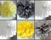 ON SALE 10 Yellow and Gray,White Wedding Reception Decorations / Tissue Pom Poms Il_170x135