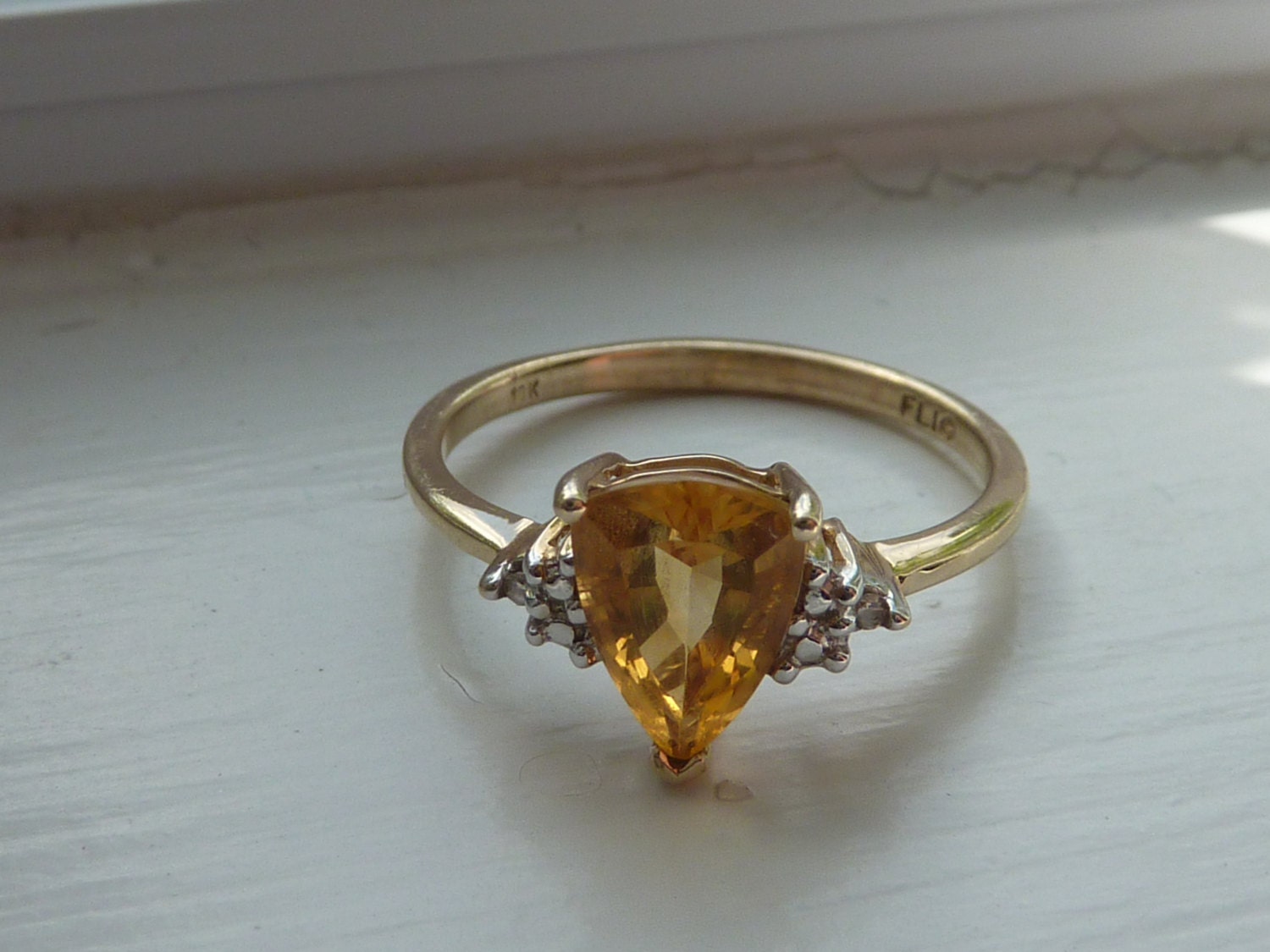 Vintage diamond and citrine ring 10k solid gold November birthstone