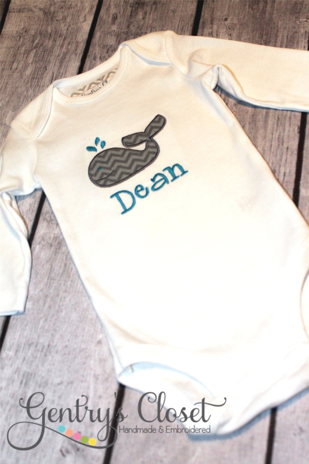Baby Onesie or Toddler Shirt. Baby Chevron Whale shower. Personalized name. Monogrammed baby gift. Handmade Embroidered infant bodysuit.