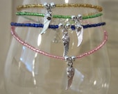 Silver Mini Star & Detailed Wing Beaded Anklet