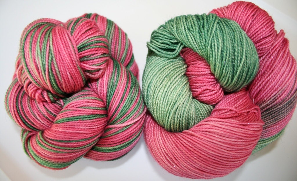 Tea Rose: Superwash Panache 3 color Intentional Flash Sock Yarn