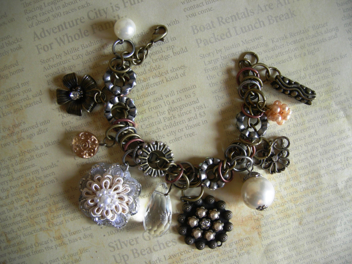 Industrial Chic Metal Urban Mixed Media Altered Art Vintage Groove Steampunk Charm Bracelet Jewelry