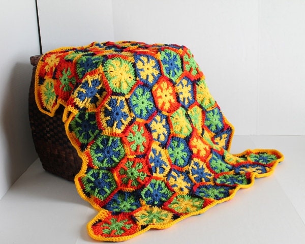 Afghan - Lapaghan/Baby Blanket- Hexagon Granny Square Afghan