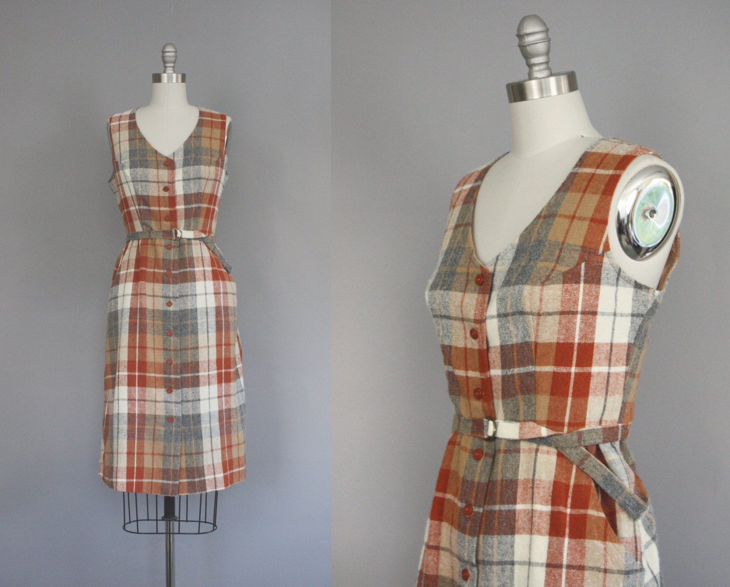 70s woven plaid jumper / Spiced Plaid / size medium