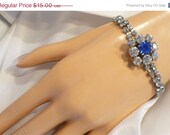 Vintage Royal Blue & Clear Rhinestone Bracelet - 2-Strands, Bridal