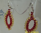 Seed Beaded Earrings Red and Gold with Silver Plated Leverbacks