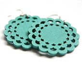 Turquoise Scalloped Wooden Flower Dangles