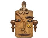 vintage cutting board kitchen Buddha 7 zen art salvage sculpture mask  by Elizabeth Rosen