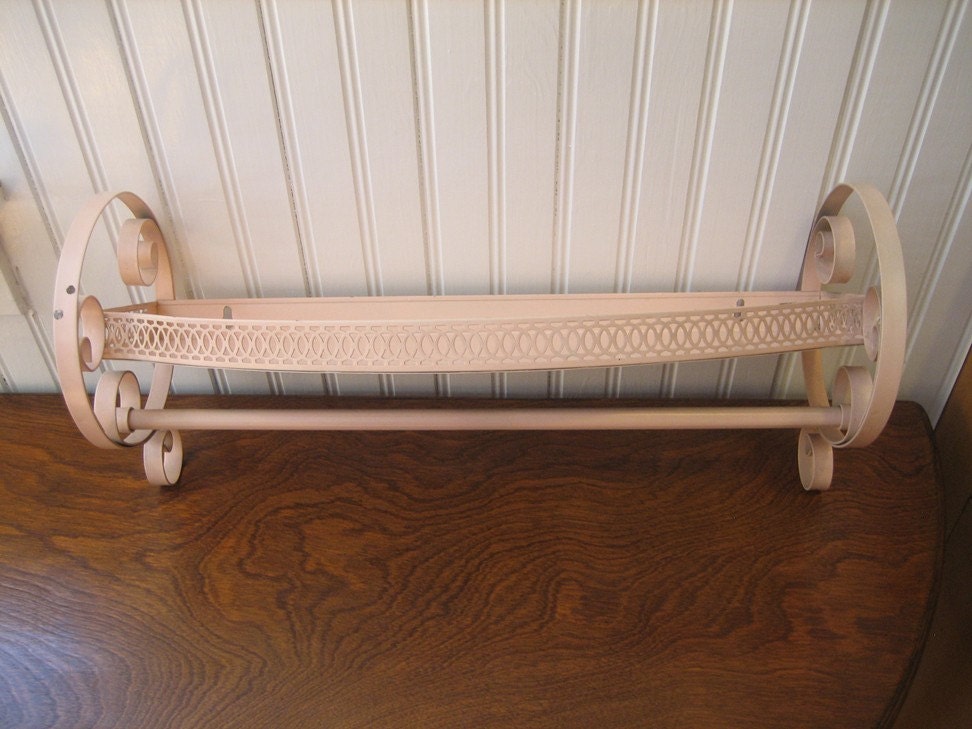 Vintage Metal Shelf with Towel Rack - Cottage Chic Kitchen or Bath