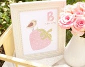 Bird Alphabet Nursery Kids Wall Art, Pink Strawberry Children's Room Decor, Easter Decorations, Kids 8x10 print