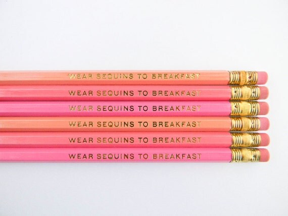 Wear Sequins to Breakfast Pencils - Pink, Salmon, & Gold , Set of 6
