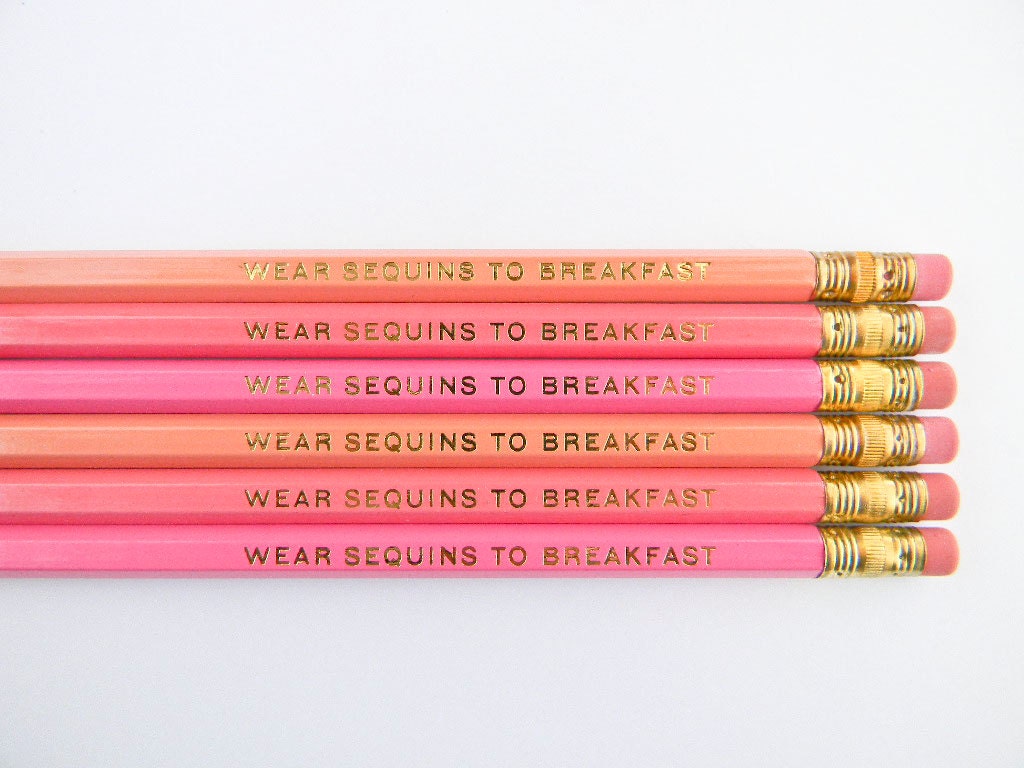 Wear Sequins to Breakfast Pencils - Pink, Salmon, & Gold , Set of 6