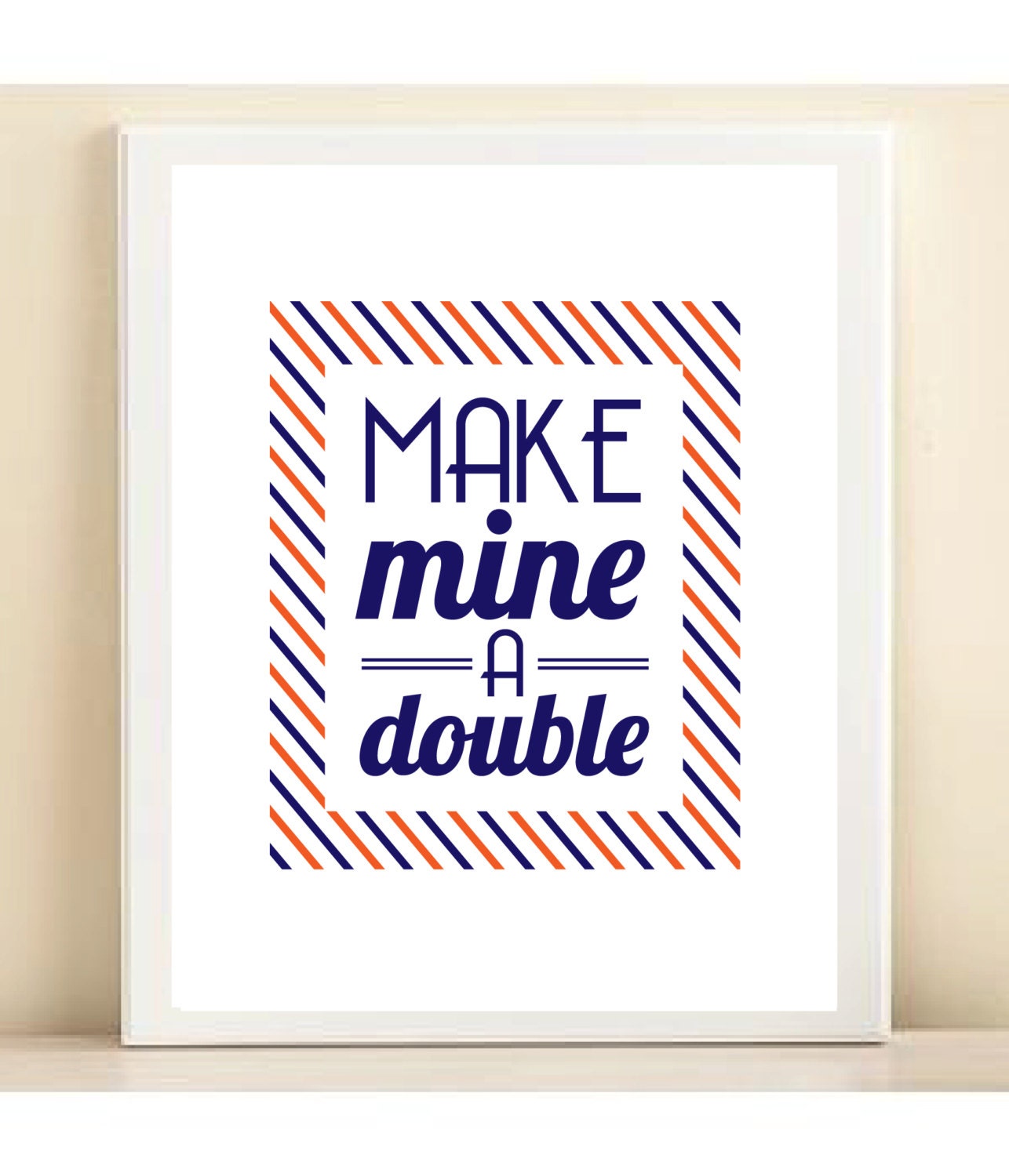 Orange & Navy 'Make Mine a Double' Bar Cart Collection print poster
