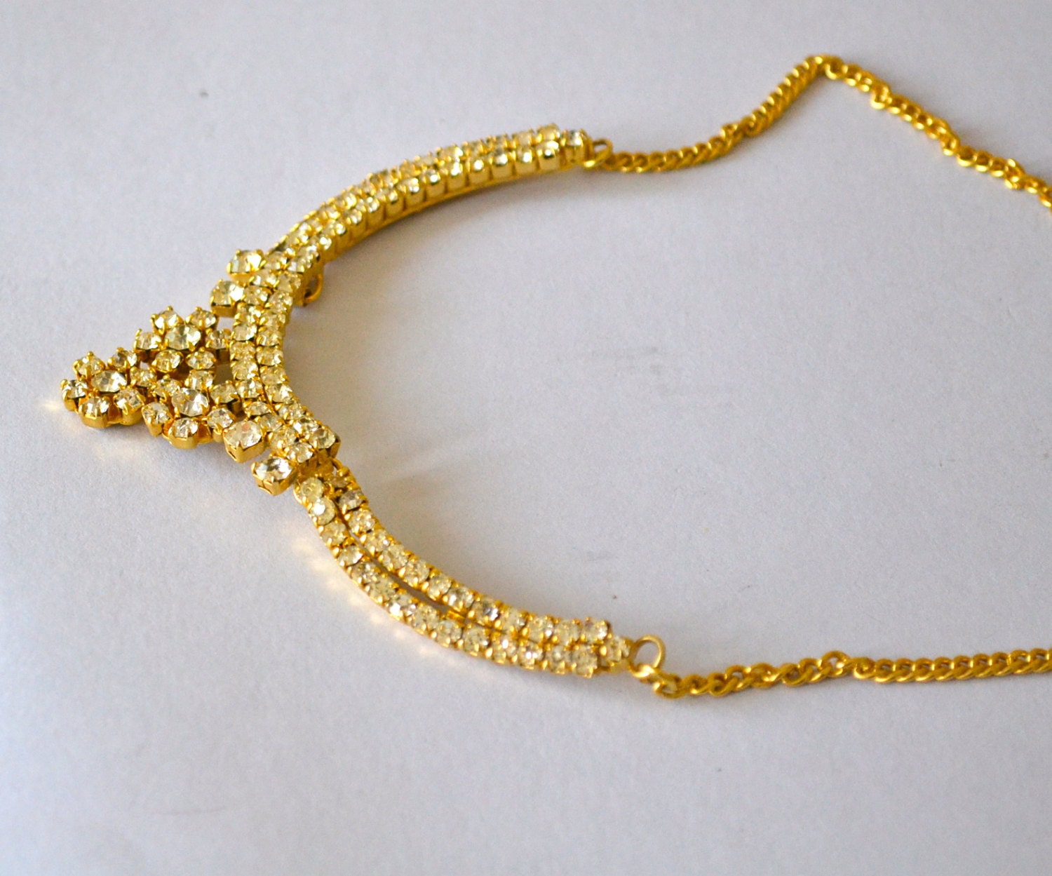 Tiara Choker, Clear Rhinestones Necklace, Gold Tone, Shabby Chic Accessory, SPRING Sale, Item No. B314