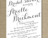 Modern Script Bridal Shower Invitation Gray White Calligraphy Baby Shower Invite Handwritten Script Printable DIY or Printed - Arielle Style