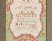 Birthday Invitation Pink Mint Rose Shabby Chic Rustic Typography Poster 1st 30th 40th 50th 60th Printable DIY or Printed - Jackie Style
