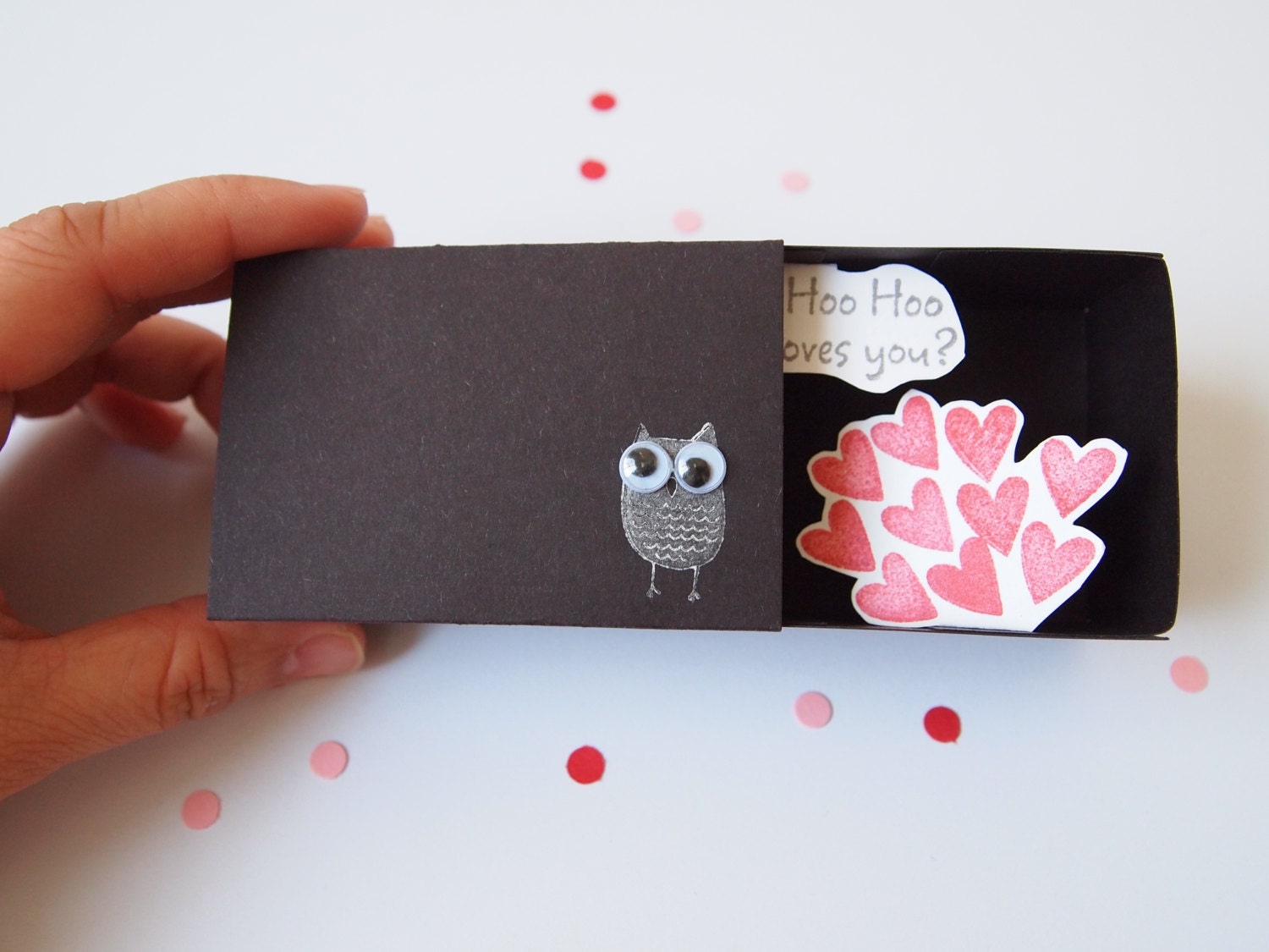 Owl Valentines message in a box - FREE SHIPPING - unmatchedFIND