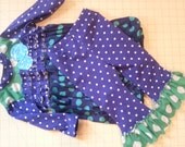 The Confetti Dress and Ruffled Knit Capri Set- Long Sleeve Bubble Hem Dress and capri Knit Ruffled Leggings Little Girls Size 18 months - 2T