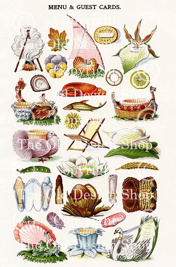 MRS BEETONS MENU and Guest Cards Vintage Digital Image for Cardmaking Scrapbooking Altered Art Mixed Media