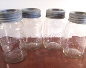 Quart Mason Jars Zinc Lids & Glass tops, Clear Canning Jars, 1960's, Lot of 4