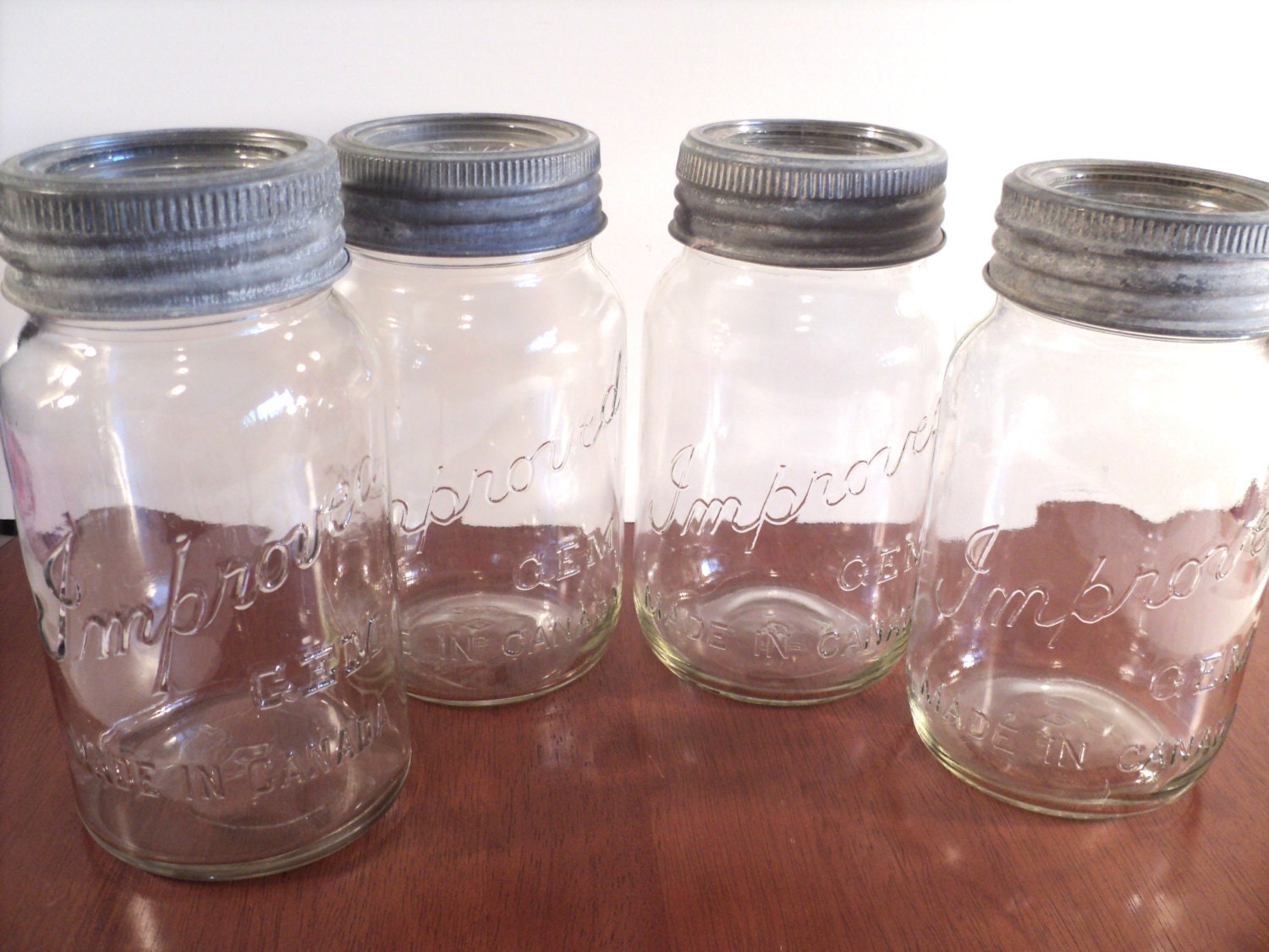 Quart Mason Jars Zinc Lids & Glass tops, Clear Canning Jars, 1960's, Lot of 4