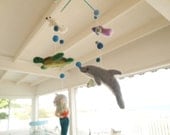 Needle Felt Mermaid with dolphin, turtle, seal and fish baby mobile