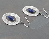 Blue Lapis and Hammered Sterling Silver Earrings - Rustic Ox